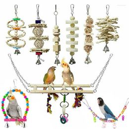 Other Bird Supplies Toys Set Swing Chewing Training Small Parrot Hanging Hammock Cage Leather Wood With Ladder Pet