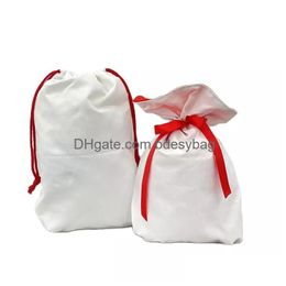 Christmas Decorations Festival Dstring Candy Gift Bag Plaid Canvas Sublimation Sack For Diy Printing Drop Delivery Home Garden Festi Dhng2