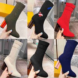 2023 autumn winter socks heeled heel boots fashion sexy Knitted elastic boot designer Alphabetic women shoes lady Letter Thick high heels