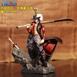 Novelty Games 15cm Scultures Big Anime Figure Toy Luffy Dracule Mihawk Model Doll With Sword Anime Brinquedos for Gifts