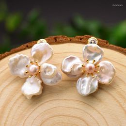 Dangle Earrings Natural Fresh Water Baroque Flower Pearl Drop Earring For Women Girl Fine Jewellery Handmade Exquisite Accessories