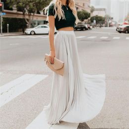 Skirts Pleated Chiffon High Waist Women's Maxi Floor Length Solid Long Skirt Ladies 2022 Spring Summer Elastic Bottoms Female