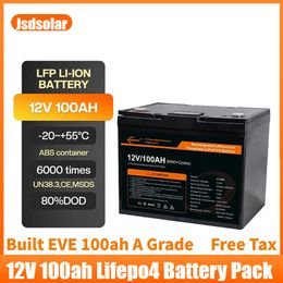 Jsdsolar 6000 Cycles 12.8V 100Ah LiFePo4 Battery Pack Built-in BMS 1.28kw Built Eve Cells 12v with LCD Display Screen NO TAX