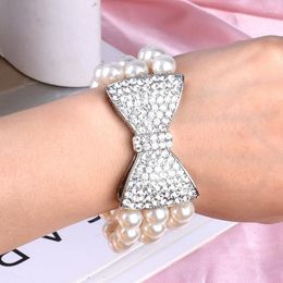 Bangle Pearl Fashion Bow Large Adjustable Bracelet For Women Geometric High Quality Luxury Korean Elastic Jewellery