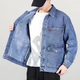 Men's Jackets Stylish Men Autumn Jacket Pocket Outerwear Denim Pure Color