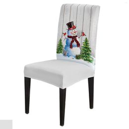 Chair Covers Snowman Christmas Tree Snowflake Wood Grain Cover Dining Spandex Stretch Seat Home Office Decor Desk Case Set