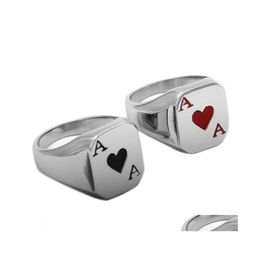 Cluster Rings The Ace Of Spades Ring Stainless Steel Jewelry Classic Red Heart Motor Biker For Men Women Wholesale 37B Drop Delivery Dhois