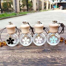 Empty Car Air Freshener Perfume Bottle Hanging Diffuser Fragrance Aromatherapy Bottle Flower-Style Pendant With Wooden Caps