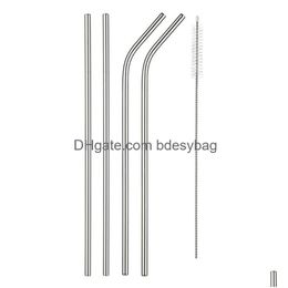 Drinking Straws Metal Reusable St 304 Stainless Steel Straight Curved Sts With Cleaning Brush For Coffee Tea Drop Delivery Home Gard Dhyi7