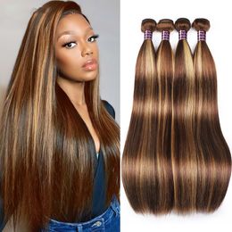 Highlight Original brazilian Human Hair 4 Bundles Straight Ombre Color P4/27 Hair Weaving