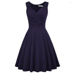 Casual Dresses Women Summer Pure Colour Sleeveless V-Neck Flared A-Line Swing Sexy Elegant Party Dress Knee Length Fashion Lady