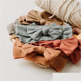 Hair Accessories Baby Headband Elastic Ribbed Bow For Girls Kids Knit Turban Infant Headwrap Super Soft Hairband Toddler Bandage Dro Dhwuk