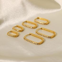 Stud Earrings INS Wind Geometry Titanium Steel U Shaped White Zircon Inlaid Stainless 18K Gold Plated Jewellery