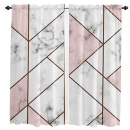 Curtain White Marble Texture Pink Triangle Window Curtains For Bedroom Home Decor Living Room Backdrop Kitchen Drapes