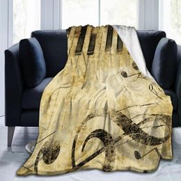 Blankets Soft Warm Flannel Blanket Music Notes Vintage Travel Portable Winter Throw Thin Bed Sofa