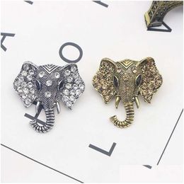 Pins Brooches Vintage Jewellery Big Elephant Gold Plated Brooch For Women Crystal Rhinestone Animal Badge Suit Scarf Pin Alloy Drop De Dhner