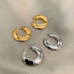 Hoop Earrings Flat For Women Gold Chunky Designed Jewellery Dupli Elegant Minimalist