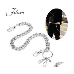 Keychains Lanyards Mens Waist Key Chain Sier Heavy Rock Metal Hip Hop Gothic Punk Style Trousers Jean Biker Wallet Ring Long 48Cm1 Dhfej