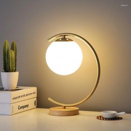 Table Lamps Golden Semicircle Glass Ball Lamp For Living Room Bedroom Study Office Dormitory Wooden Desk Reading Light E27 Plating