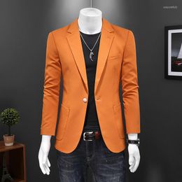 Men's Suits 2022 Arrival Autumn Orange Blazers For Men Slim Fit Groom Wedding Suit Jacket Classic 5XL Plus Size Mens Casual Q717