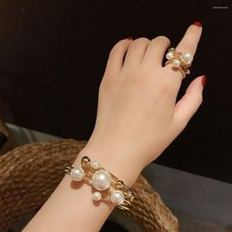Bangle Girls Fashion Jewellery Gold Metal Gift Geometry Bracelet Large Pearl Ring Irregular Double Layer