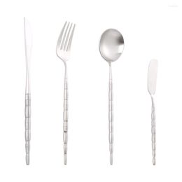 Dinnerware Sets Bamboo Handle Shaped Stainless Steel Cutlery Set Included Butter Knife Table Spoon Fork Matte Finish Dishwasher Safe