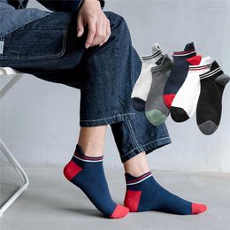 Men's Socks Stitching Colour Five Pointed Star Heel Protector Ankle Men Cotton Students Boy Casual Low Cut Non Slip Loafer