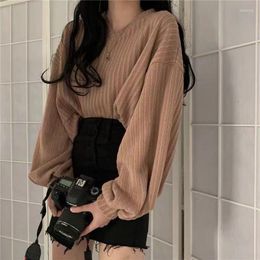 Women's Sweaters Thin Sun Shirt Wild Lazy Cropped V Long Sleeve Black Knitted Sweater Women 2022 Spring Loose Knitwear Tshirt