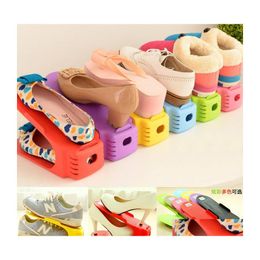 Storage Boxes Bins Double Layer Adjustable Shoe Organiser Footwear Support Slot Space Saving Cabinet Closet Stand Shoes Rack Box D Dhvap