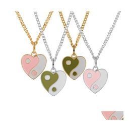 Chains Heart Shape Tai Chi Necklaces For Women Men Teens Trendy Classic Style Pink Green Yin Yang Necklace Fashion Jewellery Gifts Dro Dhitb