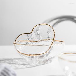 Dinnerware Sets Glass Heart Gold Plate Tableware Set Vintage Salad Fruit Kitchen Decoration Dishes Soup Cake Bowl Cutlery