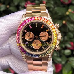 Cronografo al quarzo con quadrante arcobaleno nero da uomo stile 3 colori 116598 Rbow Rose 116595 Orologi da polso in oro da uomo Orologi sportivi da uomo274q