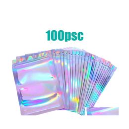Packing Bags 100 Pieces Resealable Smell Proof S/M/L Flat Laser Colour Packaging Bag For Party Favour Food Storage Drop Delivery Offic Dhcm6