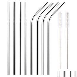 Drinking Straws 6X266Mm Reusable Metal St Stainless Steel Sts Bar Accessories With Cleaner Brush For Home Party Drop Delivery Garden Dh17I