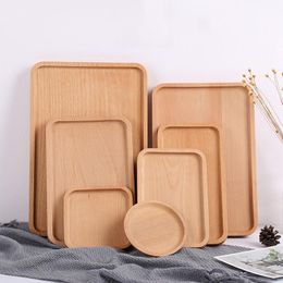 Wooden Dishes Pallets Square Round Plates Kitchen Ecofriendly Wood Pallet Tableware Snack Cake Tray Cup Holder Houseware Tool