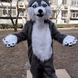 Halloween Long Fur Husky Dog Fursuit Furry Mascot Costume Suit Adult Party Game Dress Outdoor Performance Props