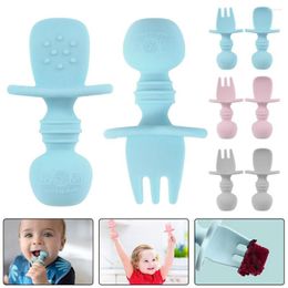 Dinnerware Sets Silicone Spoon Baby Learn To Eat Training Short Handle Supplement Soft Fork Tableware Set