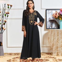Ethnic Clothing 2022 Muslim Fashion Spring And Autumn Women Heavy Industry Embroidery Long Sleeve Color Splicing Leisure Dress