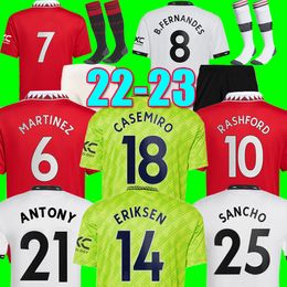 22 23 Antony Sancho Casemiro Soccer Trikots Spieler #7 Fans Spieler Version Eriksen Martinez Fernandes Shaw Rashford Football Top Shirt 2022 2023 Kids Kit Sets Socken