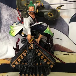 Novelty Games One Piece Anime Figure Kimono Roof Roronoa Zoro Wano Country Zoro Three Swords Fighting Skill Model Decorations Glowing Figuri