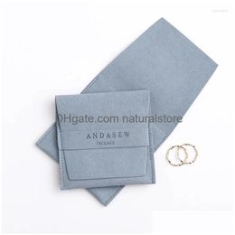 Jewellery Pouches Bags Pouches 50Pcs Custom Deboss Printed Logo Luxury Envelope Style Microfiber For Earrings Necklaces Packaging Wit Dhrm6