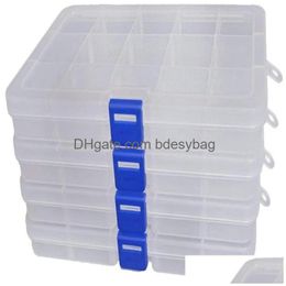 Storage Boxes Bins 10 15 24 36 Slots Box Plastic Transparent Display Case Organiser Holder Travel Jewellery Container Drop Delivery Dhjfg