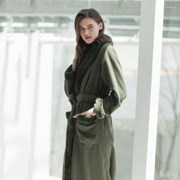 Women's Sleepwear Winter Polar Fleece Composite Couple Nightgown Women Thickened Pajamas Men's Bathrobe Army Green