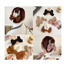 Hair Clips Barrettes Large Bow Back Head Plush Dish Female Autumn Winter Headdress Clip Shark Drop Delivery Jewellery Hairjewelry Dh3R9