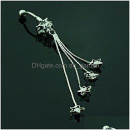 Navel Bell Button Rings Body Piercing Fashion Belly Surgical Steel Rhinestone Star Barbells Dangle Chain Jewellery 1975 T2 Dr Dhgarden Dhkyg