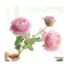 Decorative Flowers Wreaths Artificial Western Rose 3 Head Peony Wedding Party Home Decor Silk Materials Flower Fake Drop Delivery Dhlce