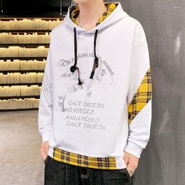 Men's Hoodies Sweatshirts Casual Stitching Plaid Printing Letter Shirt Harajuku Pullover Spring And Autumn Thin Loose Male Clothes
