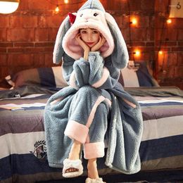 Home Clothing Women's Pyjamas Sets Hooded Nightgown Plush Coral Fleece Sleepwear Women Winter Clothes Cartoon Thicken Pyjamas