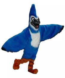 Long Fur Blue Eagle Mascot Costume Furry Hawk Fursuit Halloween Xmas Clothes Fancy Dress Stage Act Headgear Parade Suits