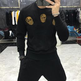 Men's Hoodies Autumn/Winter Design Male Hoody Oversized Skull Diamond Hoodie Fitness Long Sleeve Sweatshirt O-Neck Cotton Fabri